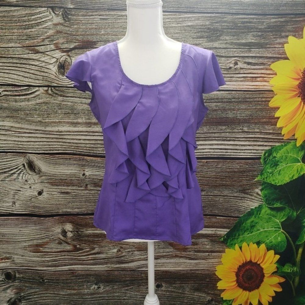 M Milano purple ruffle collar pullover blouse